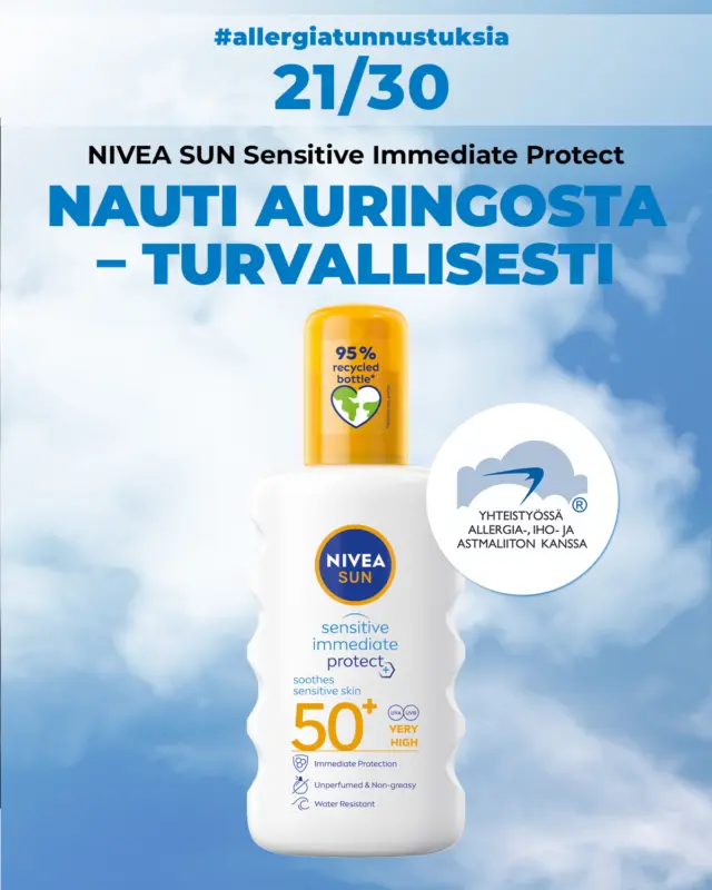 Kun tuotteella on Allergiatunnus, se ei suinkaan tarkoita sitä, että tuote olisi tarkoitettu vain herkille ja allergisille. Jokainen fiksu ihminen valitsee tuotteen, joka ei sisällä turhia kemikaaleja. Allergiatunnus on merkki siitä, että tuote täyttää allergiakriteerit ja sopii juuri sinulle – olitpa herkkä tai et.  Seuraa Allergiatunnusta Instagramissa ja tutustu Allergiatunnus-tuotteisiin. Niiden avulla säästyt stressiltä, kutinalta, hajuärsytykseltä ja monilta muilta allergiaoireilta.  Allergiatunnus – jo 30 vuotta!  #allergiatunnustuksia 
#allergiatunnus