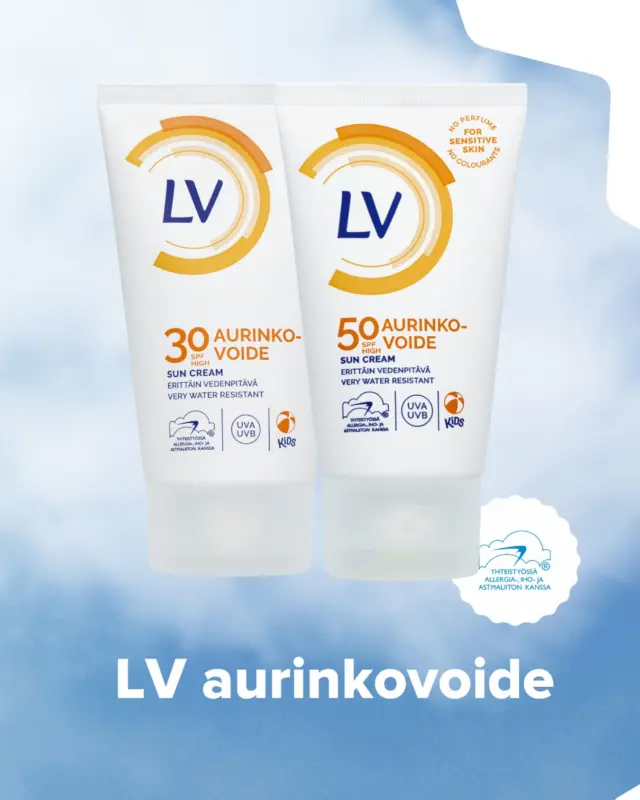 Tiesitkö, että Allergiatunnus on myönnetty myös muutamalle aurinkosuojatuotteelle? Tunnuksen saaneista tuotteista löytyy tuotteet niin lapsille kuin aikuisille ja kaikki tuotteet ovat hajusteettomia.  LV sarjan aurinkosuojatuotteet omaavat korkean kertoimen aurinkosuojan. Sarjan tuotteet samalla kosteuttaa ja hoitaa ihoa. Levittyy helposti, imeytyy eikä jätä ihoa tahmeaksi. Vedenpitävät koostumukset.  Tutustu tuotteisiin @lvsuomi  Turvallista kesää iholle ☀️  #allergiatunnus #hajusteeton #herkkäiho #aurinkosuoja #kesä